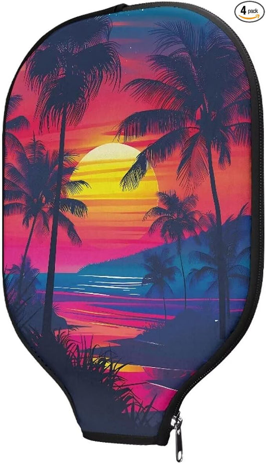 Sea Beach Pickleball Paddle Covers 11.42” L x 8.66" W Portable Pickle Ball Rackets Cases Set of 4 Pickleball Storage Bag with Zipper Closure Pickleball Cover for Women Men