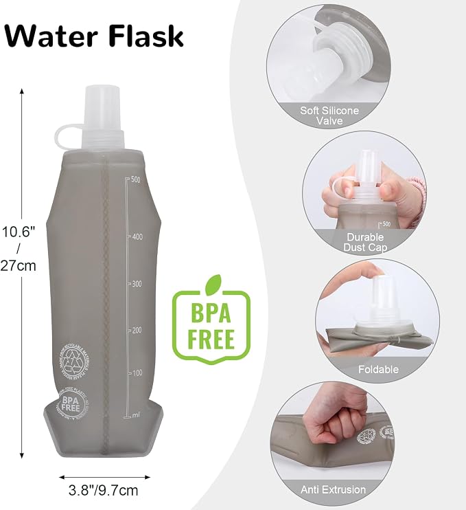 Lightweight Running Vest with 2pcs 500ml Water Bottle for Men Women, Reflective Water Vest Hydration Pack Hydropack for Hiking, M/L