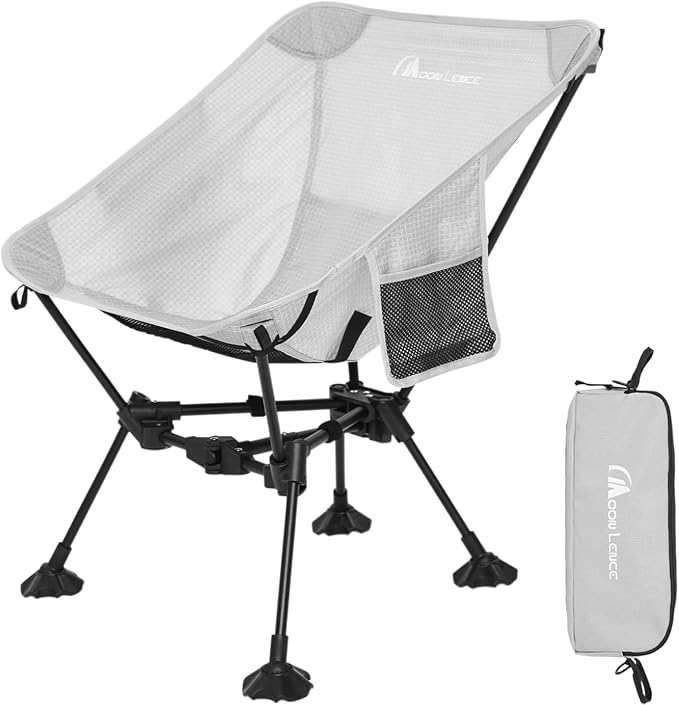 MOON LENCE Portable Camping Chair，Lightweight Backpacking Hiking Chairs,Compact,Foldable,with Anti-Sinking Large Feet for Beach,330 lbs Capacity (Grey, Standard)