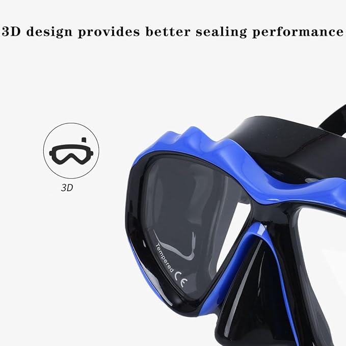 +2.0 to +3.0 Snorkel Mask with Magnifying Lenses for Adults, Tempered Glass Diving Goggles, Anti-Fog Snorkeling Gear for Men & Women（+2.0 with Snorkel）