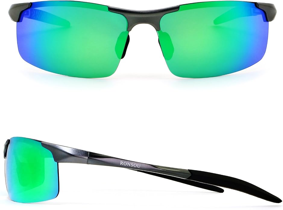 RONSOU Men Sport Al-Mg Polarized Sunglasses Unbreakable for Driving Cycling Fishing Golf