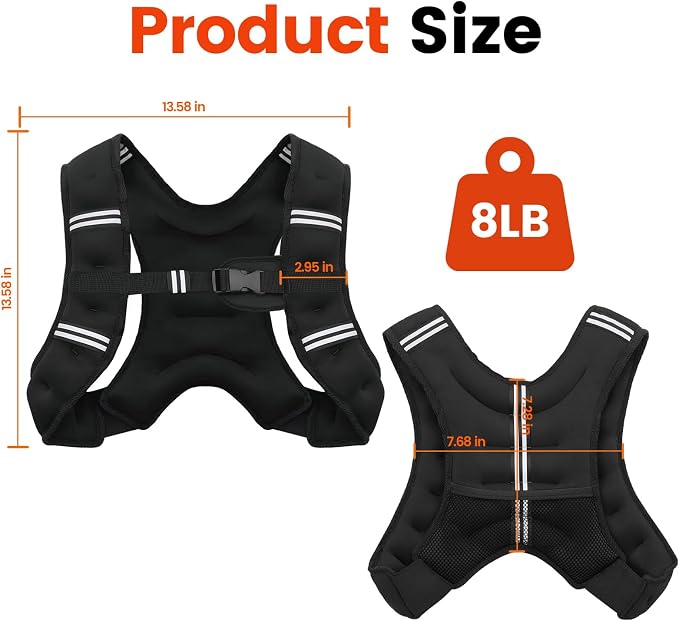 Poudee Weighted Vest, 6lb/8lb/10lb/12lb/16lb/20lb/25lb/30lb Weight Vest for Men Women, Body Weight Vests Adjustable with Reflective Stripe for Strength Training, Running, Workout, Jogging, Walking