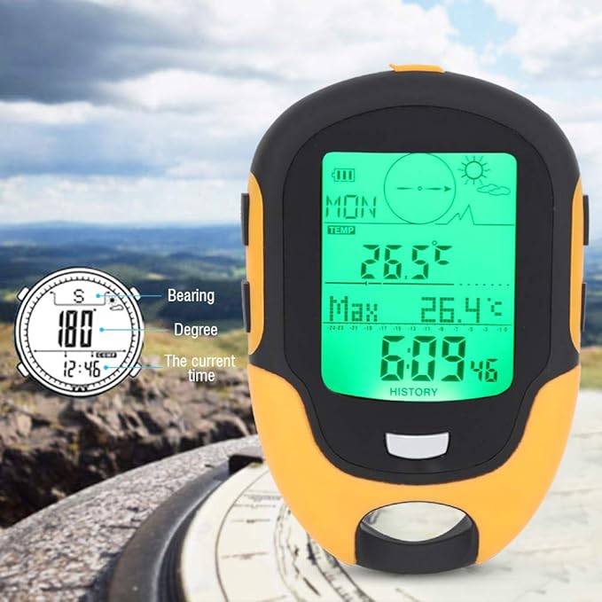 Altimeter, GPS Digital Waterproof Outdoor Altitude Pre, Outdoor Multifunctional Car Altimeter, Pre Warning Remind Compass for Outdoor Activities Like Climbing, Hiking, Hunting