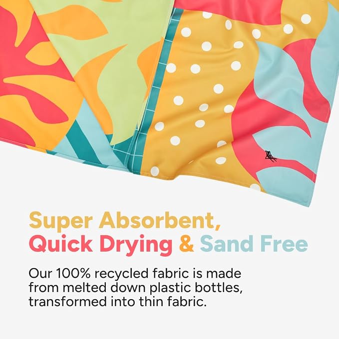 Dock & Bay Beach Towel - Quick Dry, Sand Free - Compact, Lightweight - 100% Recycled - Includes Bag - Good Times & Tan Lines - Large (160x90cm, 63x35)