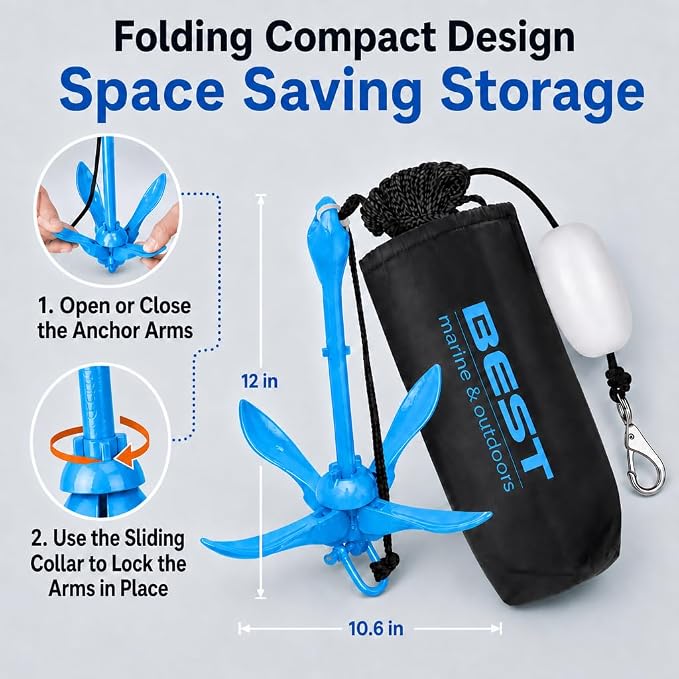 Best Marine and Outdoors Kayak Anchor, 3.5 Pound Anchor System Kit for Kayaks, Canoes, SUP Paddle Boards & Jet Skis, Fishing, Boating & Kayaking Accessories