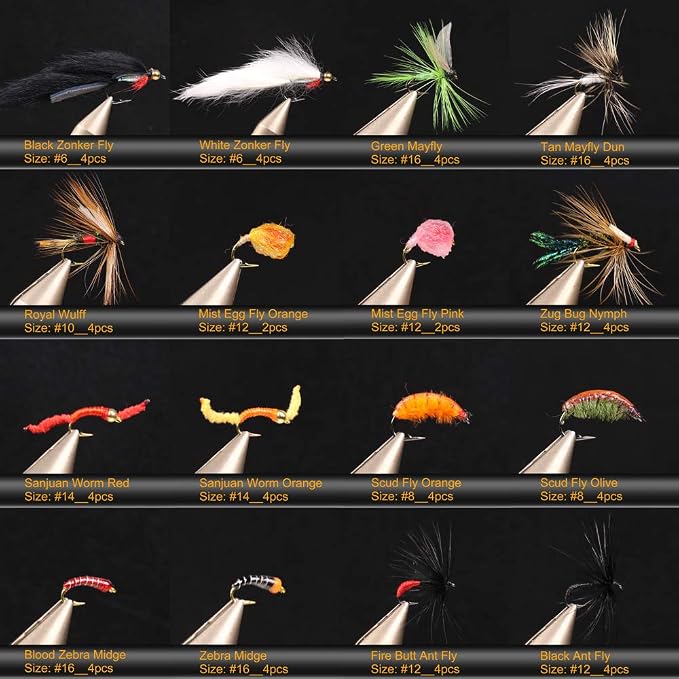 Wifreo Fly Fishing Flies Assortment with Waterproof Fly Box, 28/40/64/92/120pcs Dry/Wet/Nymph/Streamer Flies, Trout/Bass/Panfish/Salmon Fishing Flies