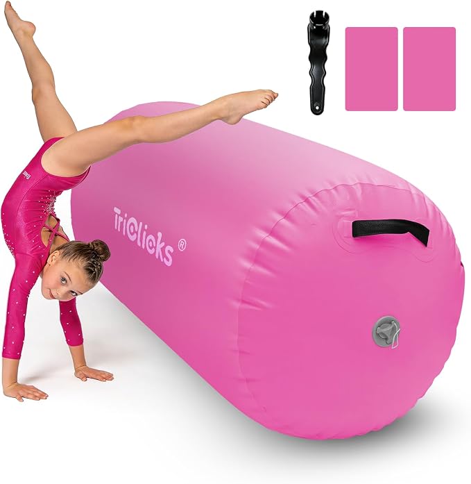 SUDOO Inflatable Air Roller Gymnastics Barrel Mat Tumbling Barrel Equipment for Backhandspring Training Roller for Cheerleading, Yoga, Dance, Home & Gym Use No Pump