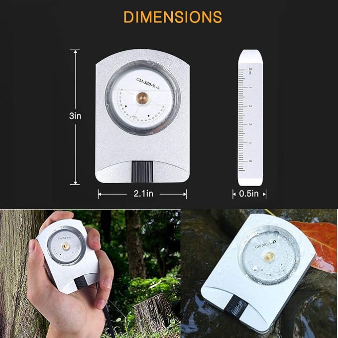 Pocket Altimeter, Clinometer, Battery-Free Altimeter, Professional Aluminum Accurate Altimeter, Compact Handheld Clinometer for Height & Slopes Angles Measuring, Silver