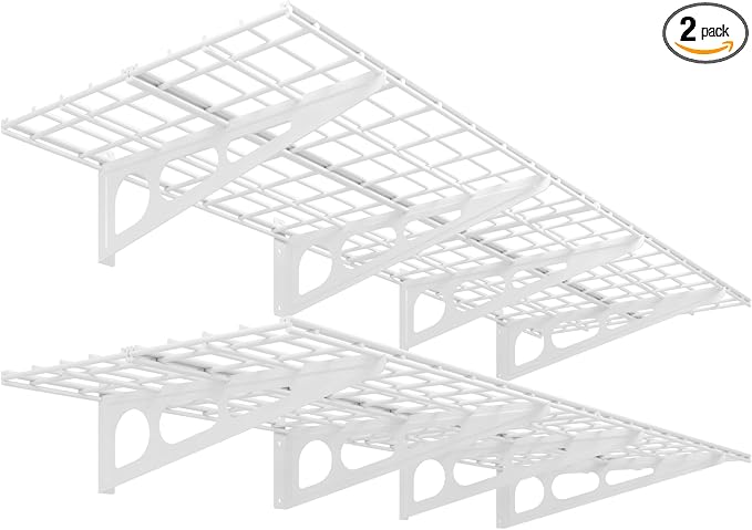 FLEXIMOUNTS 2-Pack 2x6ft Garage Shelving 24-inch-by-72-inch Heavy Duty Wall Mounted Shelves Garage Storage Rack Floating Shelves, 1400lbs Load Capacity, White, Classic Series