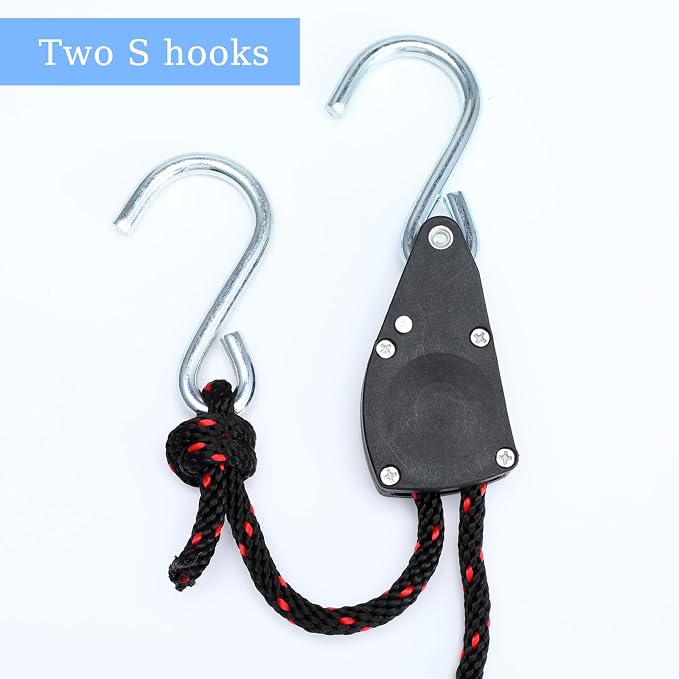 6 Pack Kayak Rope Tie Downs Ratchet Straps, 1/4" x 11.8ft Kayak-Ratchet-Ties Downs Canoe Bow and Stern Ties Down Straps, Heavy Duty Adjustable Rope Clip Tie Down Kayak and Canoe Accessories