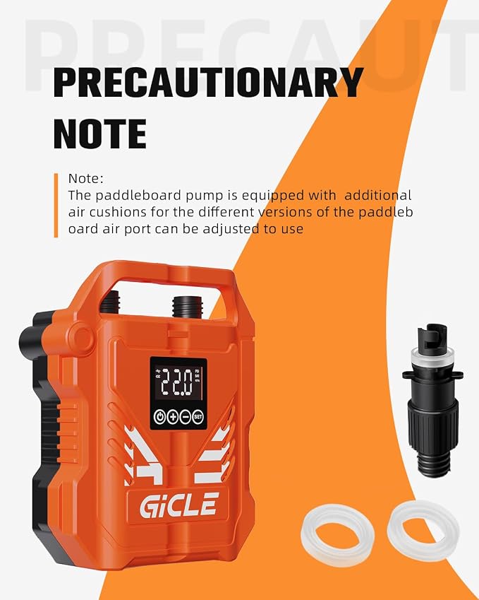 GICLE Paddle Board Pump Electric Portable with 12V DC Car Connector,22PSI Electric SUP Pump for Inflatebles Paddleboard,Bed,Mattress with Dual Stage Inflation and Boat Accessories