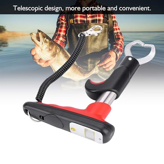 Portable Fishing Grip, Lightweight Digital Scale with Telescopic Stainless Steel Handle for Anglers, Spring Safety Rope Storage Bag for Freshwater Saltwater Travel Fishing