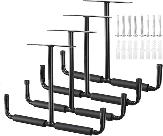 HOME RIGHT Overhead Garage Storage Hooks, Heavy Duty Double Ceiling Rack, 16.5’’ Utility Shed Hangers, Great for Pipe, Lumber, Ladder, Fishing Rod and Ski Board(4Pcs, Black)