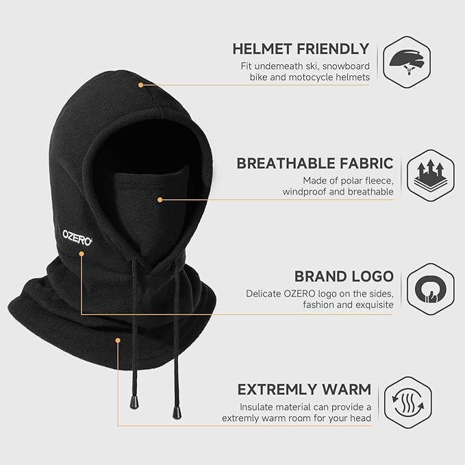 OZERO Winter Balaclava &2 Pcs Beanie: Convertible Face Mask Balaclava + Polar Fleece Winter Beanie Daily Hat for Men & Women (Black & Black+Grey)