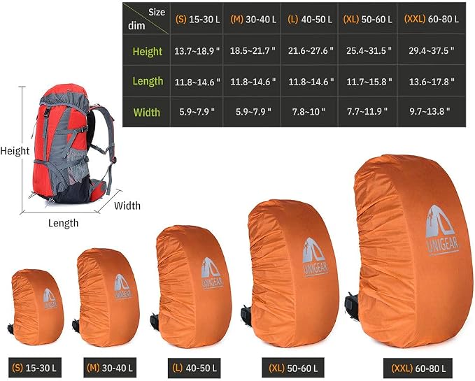 Unigear Backpack Rain Cover Waterproof Rating 5000mm Ultraportable and Durable with 2 Anti-Slip Buckle Strap, Integrated Carry Pouch Design (Orange, XX-Large)