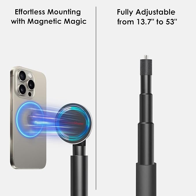 PrecisionMaster Golf Tripod & Monopod, Magnetic Golf Film Stick 52" Adjustable Aluminum, Golf Swing Training Aid Compatible with Mag-Safe iPhone Android Phones (4N Magnet)