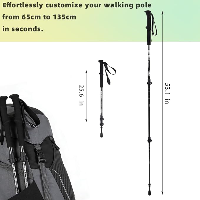 3K Carbon Fiber Trekking Poles & Walking Stick Retractable Lightweight for Hiking (1-PCS)