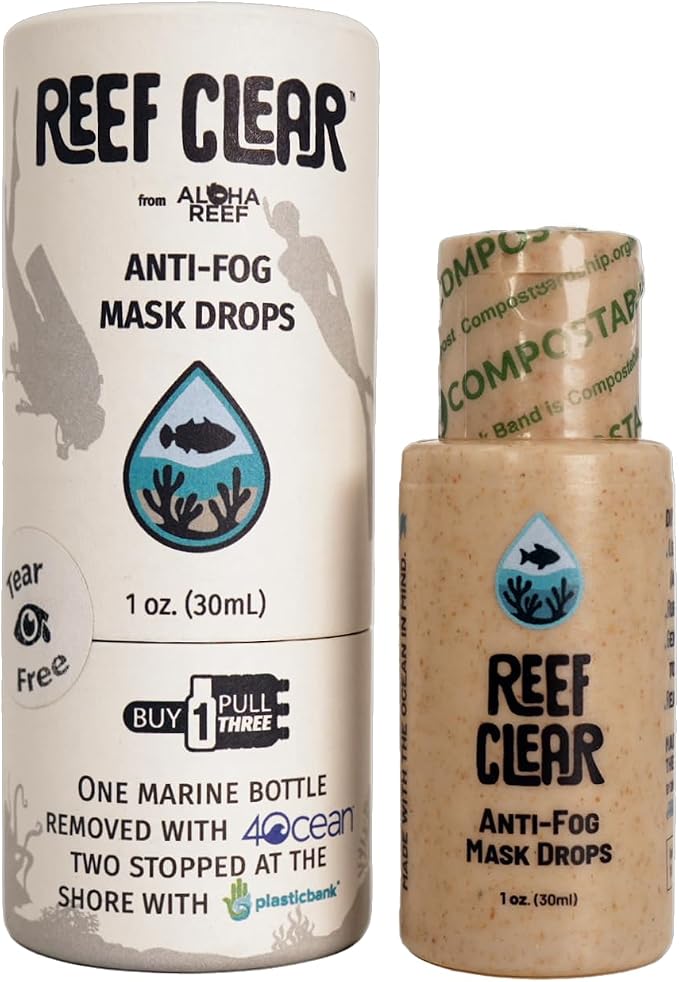 Powerful Anti-Fog Solution Investing in Plastic Clean-Up While Clearing Your View. Tear-Free, Plant-Sourced, Biodegradable, Reef-Safe, and in a Bio-Plastic Bottle for Snorkeling and Scuba Diving.