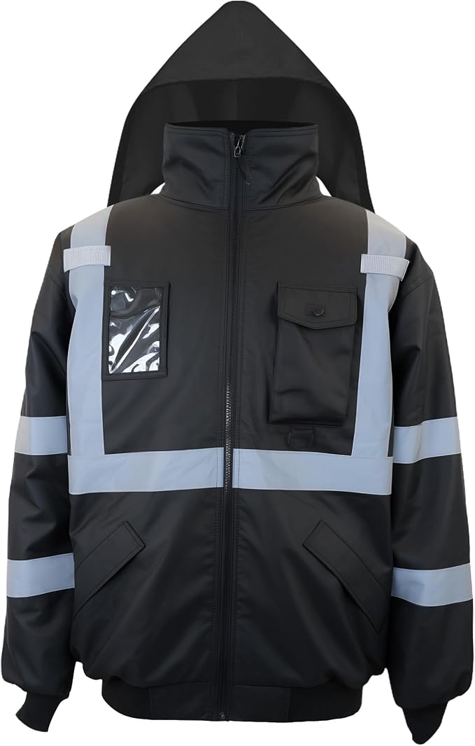 PAFESTER High Visibility Reflective Safety Jackets for men 300D Oxford 100% Waterproof Thermal Rain Coats for Cold Weather