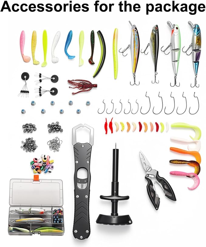All in One Fishing Chest Pack Tackle Bag with Tackle Box, Fishing Lures Kit | Hook Remover Tool, Fish Lip Gripper, Fishing Plier Friendly for Beginners & Professional Anglers Gifts for Men (Black)