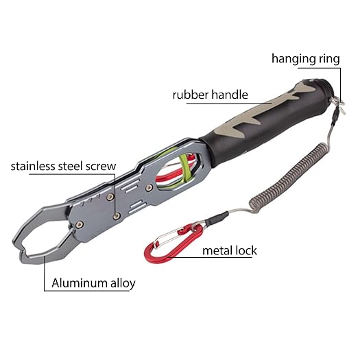 Fish Gripper, Fish Scales Grabber, Fishing Scale Clip, Aluminium Alloy Lip Gripper Holder, Professional Fishing Multitool, 40 Pound Capacity, Weight Scale, 360 Degree Rotation