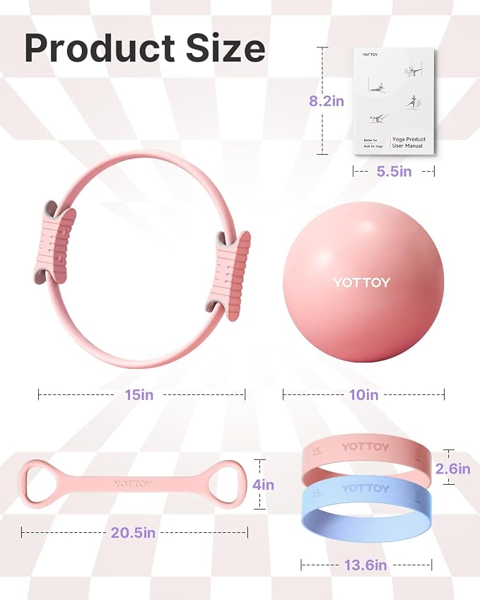 YOTTOY Pilates Ring and Ball Set, Figure 8 Resistance Bands, Stretch Bands&Guide,Pilates Equipment Set for Beginners for Home Workouts Core Strength, Yoga, Physical Therapy & Rehab