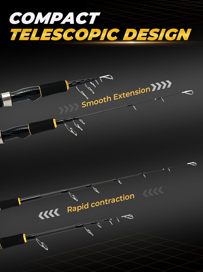 Jenseits 7FT Fishing Rod，Telescopic & 4-Piece Fishing Pole, Spin & Cast | 24T Carbon Fiber, Comfortable EVA Handle, Ceramic Guides, Bass, Trout, Catfish, Freshwater & Inshore，Fishing Gift for Men