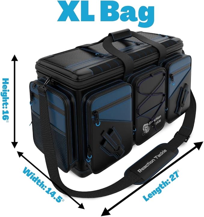 Reaction Tackle Saltwater Fishing Tackle Bags, Water Resistant 1000D PVC Tackle Box Bag with Removable Dividers, Fits 3600 and 3700 Trays, XL