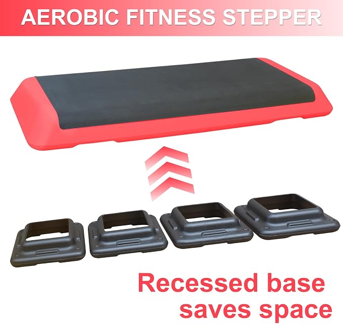 Aerobic Step Platform 30" × 14" Height Adjustable Workout Step for Fitness Strength Training with Risers Exercise Platform for Home Gym