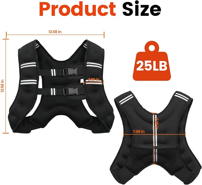 Poudee Weighted Vest, 6lb/8lb/10lb/12lb/16lb/20lb/25lb/30lb Weight Vest for Men Women, Body Weight Vests Adjustable with Reflective Stripe for Strength Training, Running, Workout, Jogging, Walking