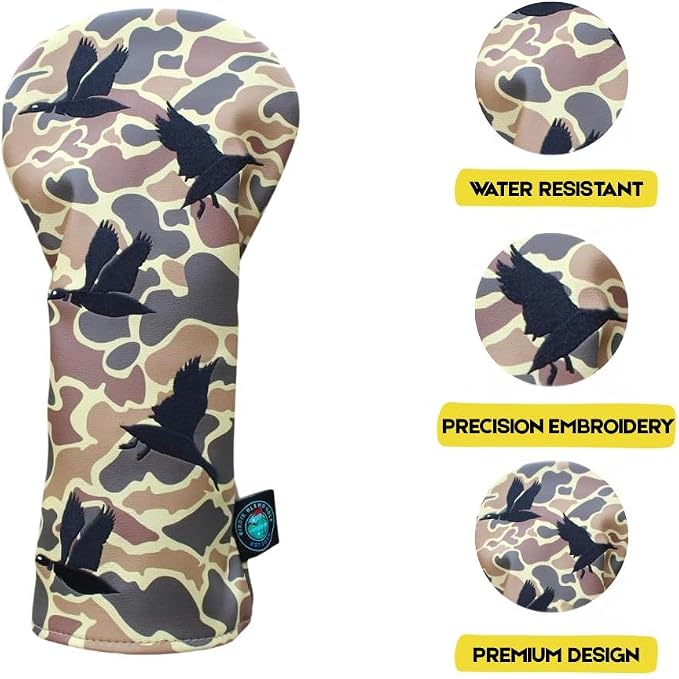 Duck Hunter Driver Headcover, Premium Camouflage Golf Club Cover with Flying Birds, Durable & Weather-Resistant Headcover for Driver