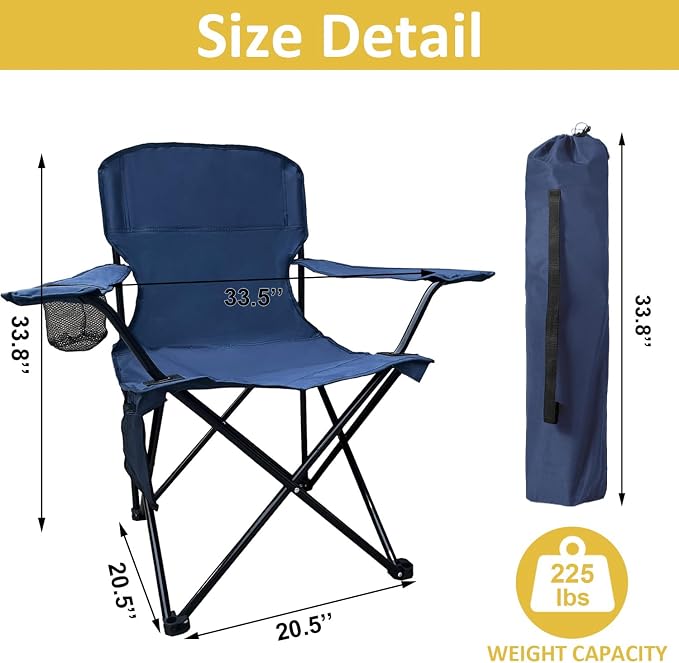 Folding Camping Chair with Cup Holder & Storage Bag, 225lbs Capacity, Large Anti-Sink Feet, Breathable PE Coated Fabric for Outdoor, Hiking, Beach, Fishing, Backpacking, 2PCS Cyan