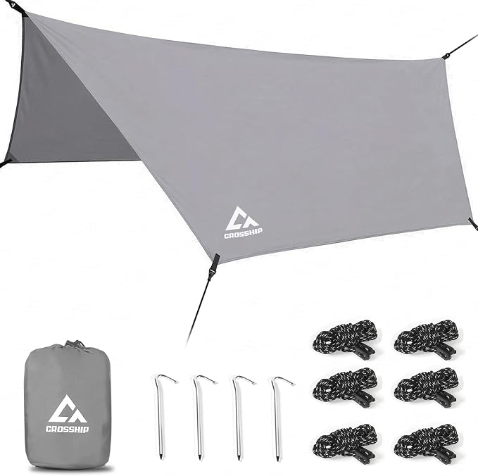 Hammock Rain Fly Tarp – 3000 mm Waterproof Camping Tarp Cover, Easy Set Up with Tent Stakes & Carry Bag, 11ft x 9ft - Ultralight Hammock & Tent Accessory