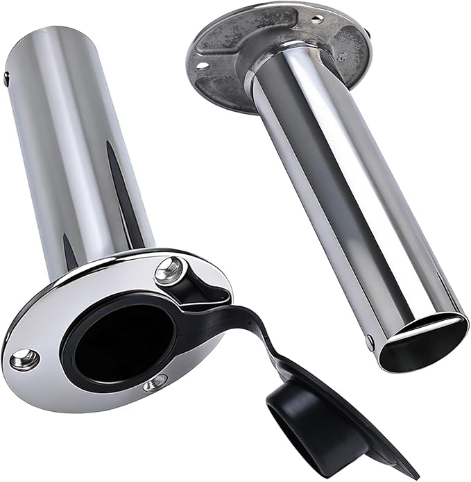 NovelBee 4pcs Fishing Rod Holders with Rubber Cap and Mounting Screws,15 Degree Stainless Steel Flush Mount Rod Holder for Fishing Boat