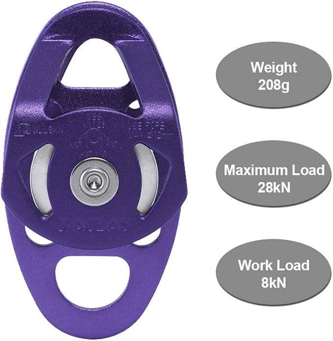 KAILAS Mobile Micro Climbing Rescue Pulley CE UIAA Certified Single/Double Pulley Rope 28kN Small Lightweight Heavy Duty Aluminum Steel