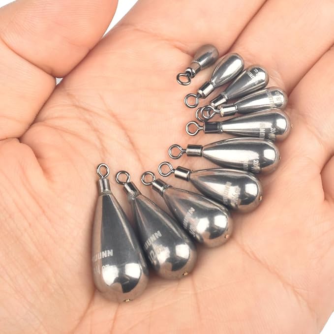 10 Pack Tungsten Free Rig Weights, Tear Drop Fishing Sinkers with Round Eye for Finesse Bass Fishing
