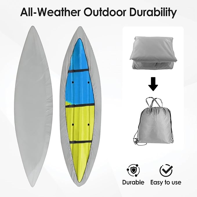 Kayak Cover,420D Heavy Duty Waterproof & UV Resistant Kayak Covers for Outdoor and Indoor Storage,Tear and Fade Resistant Canoe Cover (Grey, S (for 9.3-10.5ft Kayak))