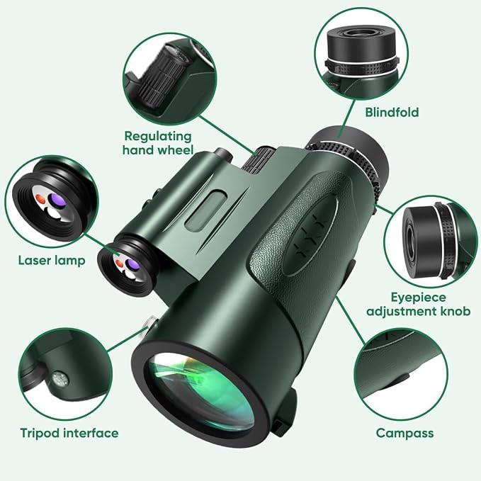 Monocular Telescope with Lights HD Monoculars 80x100 for Adults High Powered Monocular with Smartphone Holder & Tripod, Handheld Telescope Suitable for Bird Watching Stargazing-Green