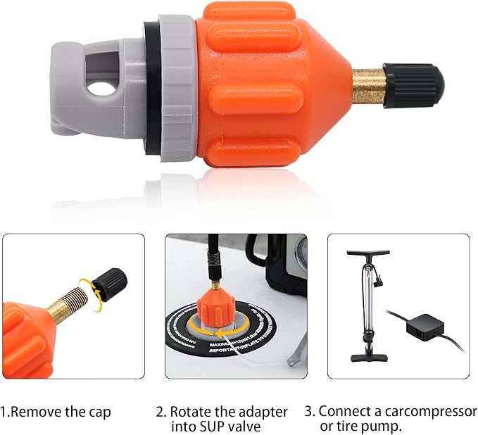 2PACK Inflatable Stand Up Paddleboard (SUP) Pump Adaptor -Universal Standard Schrader Air Valve Adapter Pumping Head Connector Converter for Inflating Boat, Kayak, Surfboard, Bed, Car Tire Orange