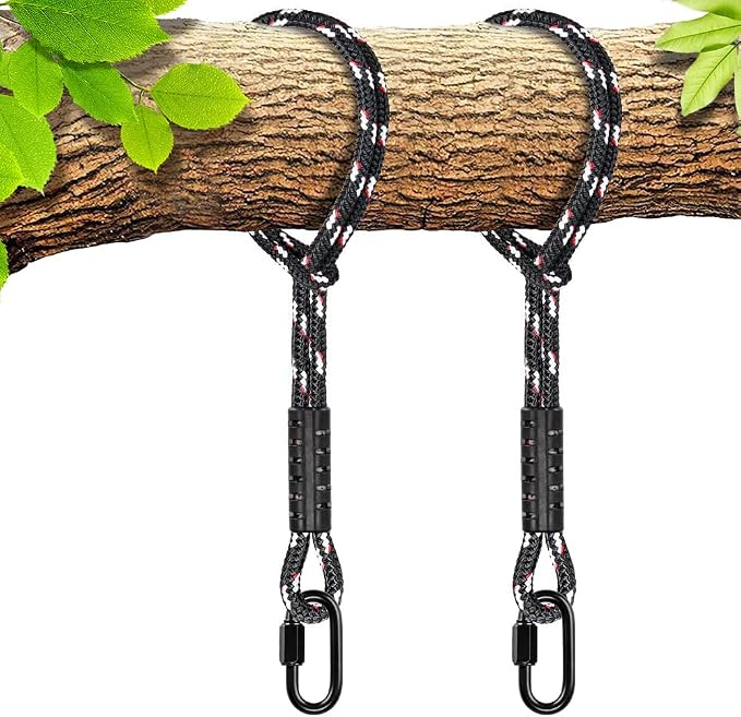 SELEWARE Hammock Straps, 4ft Tree Swing Rope for Hammock Chair Hanging Kit, Extension Rope with Carabiner for Indoor Outdoor Playground Tree Swings Camping Hammock Accessories (Black, 2 Pack)