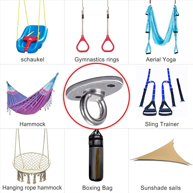 SELEWARE Ceiling Mount Cast Stainless Steel Swing Hanger Wall Anchor Hanging Yoga Swing Hammock Chair Suspension Straps Heavy Bag and More 2 Pcs