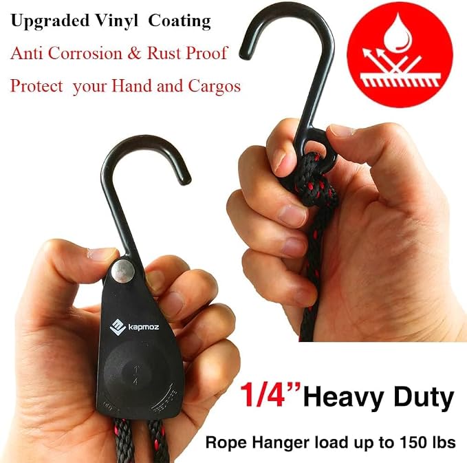 LE KAPMOZ Kayak Tie Down Straps Canoe Bow and Stern Heavy Duty Cargo Ratchet Pulley Rope Hanger