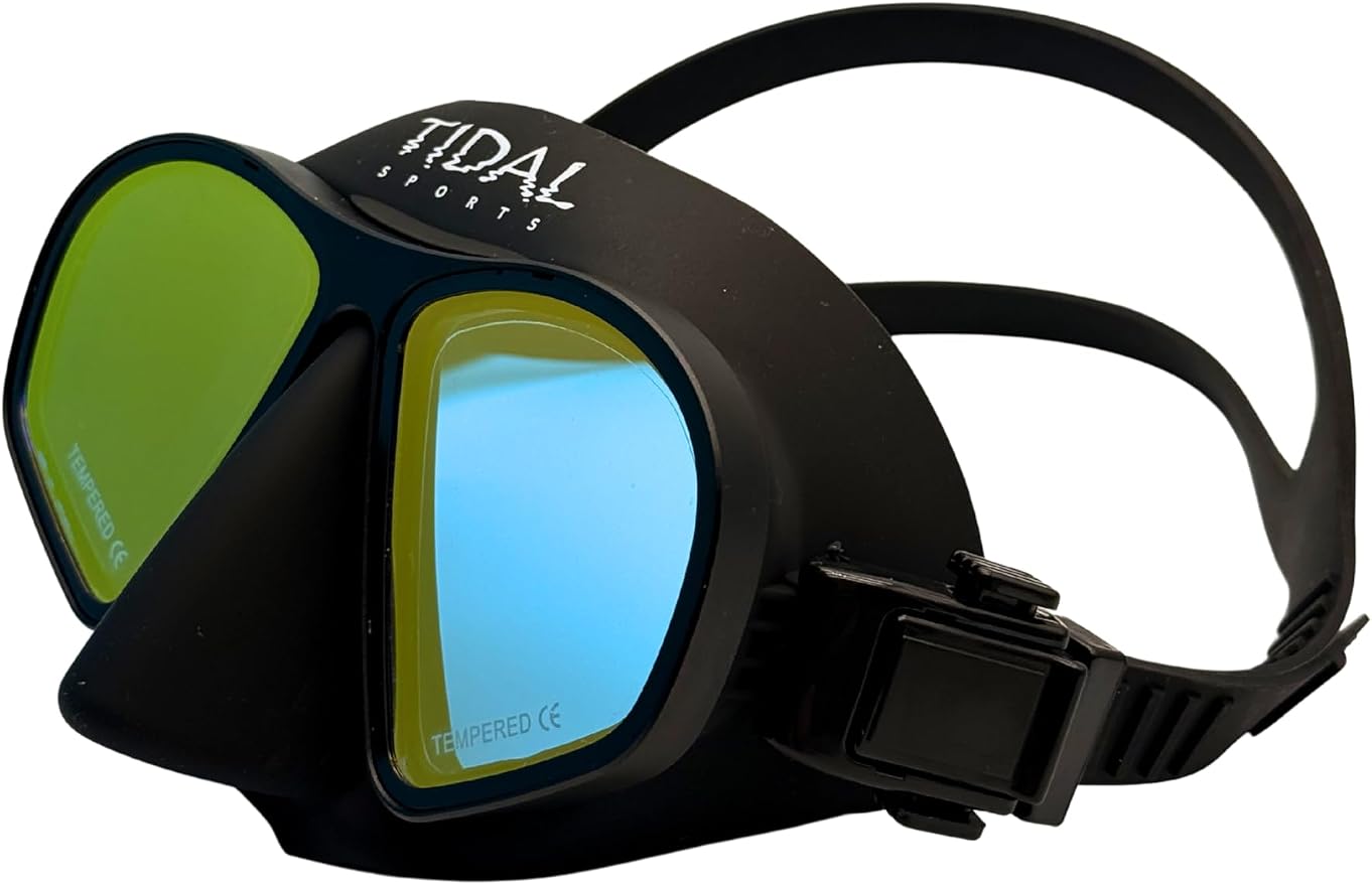 Tidal Freedive Mask - Aluma Pro with Advanced Anti-Fog Technology. Ultra Low Volume Mask for Freediving, Snorkeling and Scuba Diving. Tempered Glass Lens.