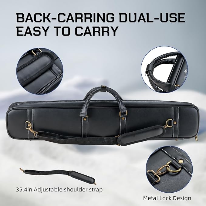 KONLLEN 2x4 Hard Pool Cue Case – Professional Billiards Cue Case for 2 Butts & 4 Shafts, Durable Hard Shell Cue Bag with Adjustable Shoulder Strap, Large Storage Pockets