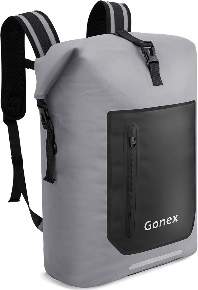Gonex Ultralight Waterproof TPU Backpack, 55L Roll Top Dry Bag with Comfortable Padded Back Panel for Kayaking Boating Camping Fishing Travel,Grey