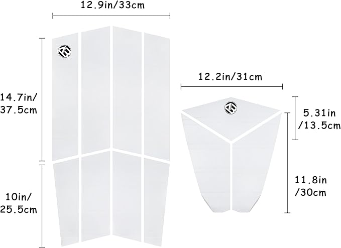 11 Piece Surf Small Deck Traction Pad Premium EVA Grip Foam with Adhesive for Longboard Paddleboard Surfboard, Deck Pad/Traction Pad/Tail Pads White, Black