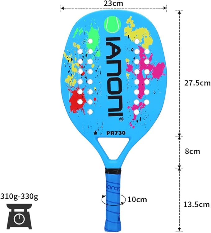 ianoni Beach Tennis Racket,Carbon Fiber Grit Face with EVA Memory Foam Core Beach Tennis Racket