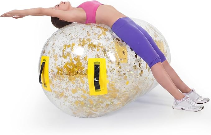 Gemscream Gymnastics Barrel Inflatable Air Roller Mat 40" x 24" Glitter Tumbling Air Barrel Gymnastic Cylinder Tumble Equipment for Back Handspring Trainer Cheerleading Yoga Home Use