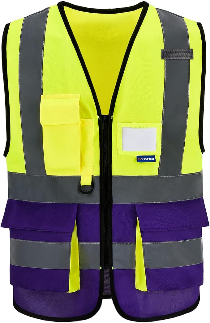 SMALL High Visibility Safety Vest with ZIPPER Yellow&Purple