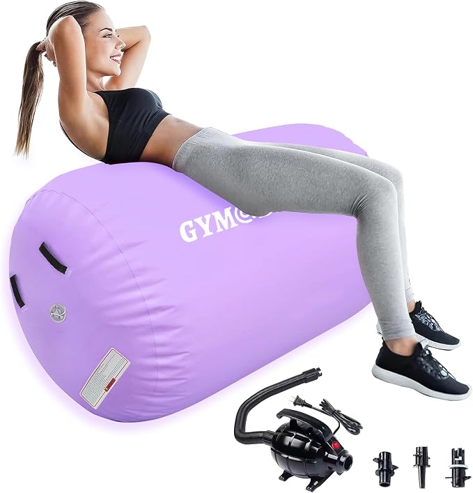 Air Roller Gymnastics Barrel Inflatable Tumbling Roller Air Mat, Air Barrel Gymnastics Tumble Track Mat with Pump for Backhandspring/Training Cheerleading/Yoga/Home and Outdoor Use